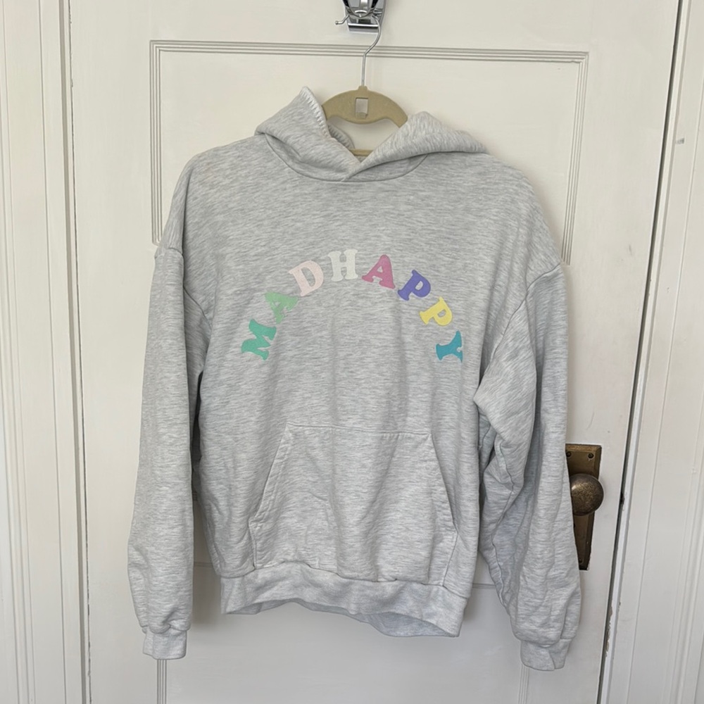 Gray Hoodie with Colorful MADHAPPY Logo